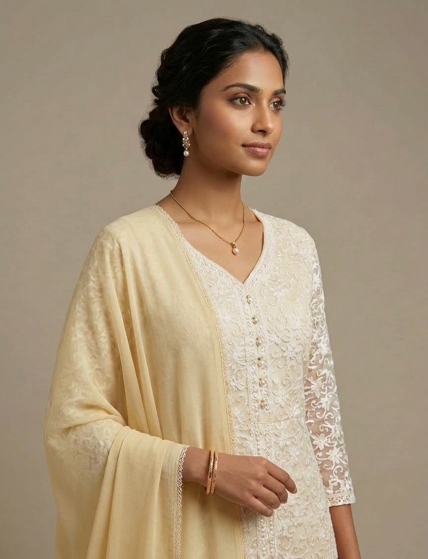 Embroidered Bodice Crinkle Gown