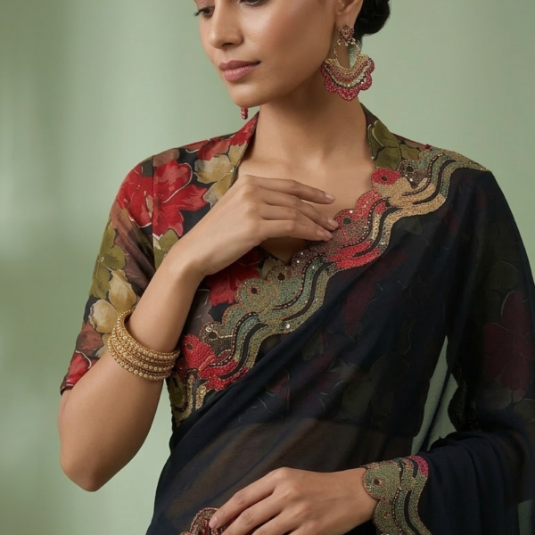 Midnight Scallop Minsara Designer Saree