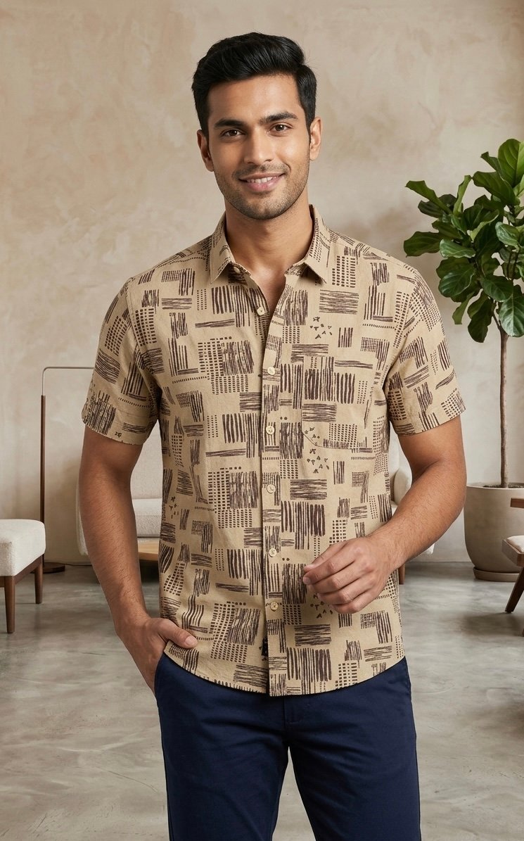 Beige Abstract Dash Print Shirt