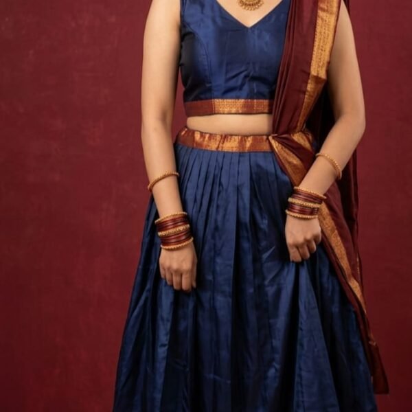 Rich Navy Silk Dhavani Full Set