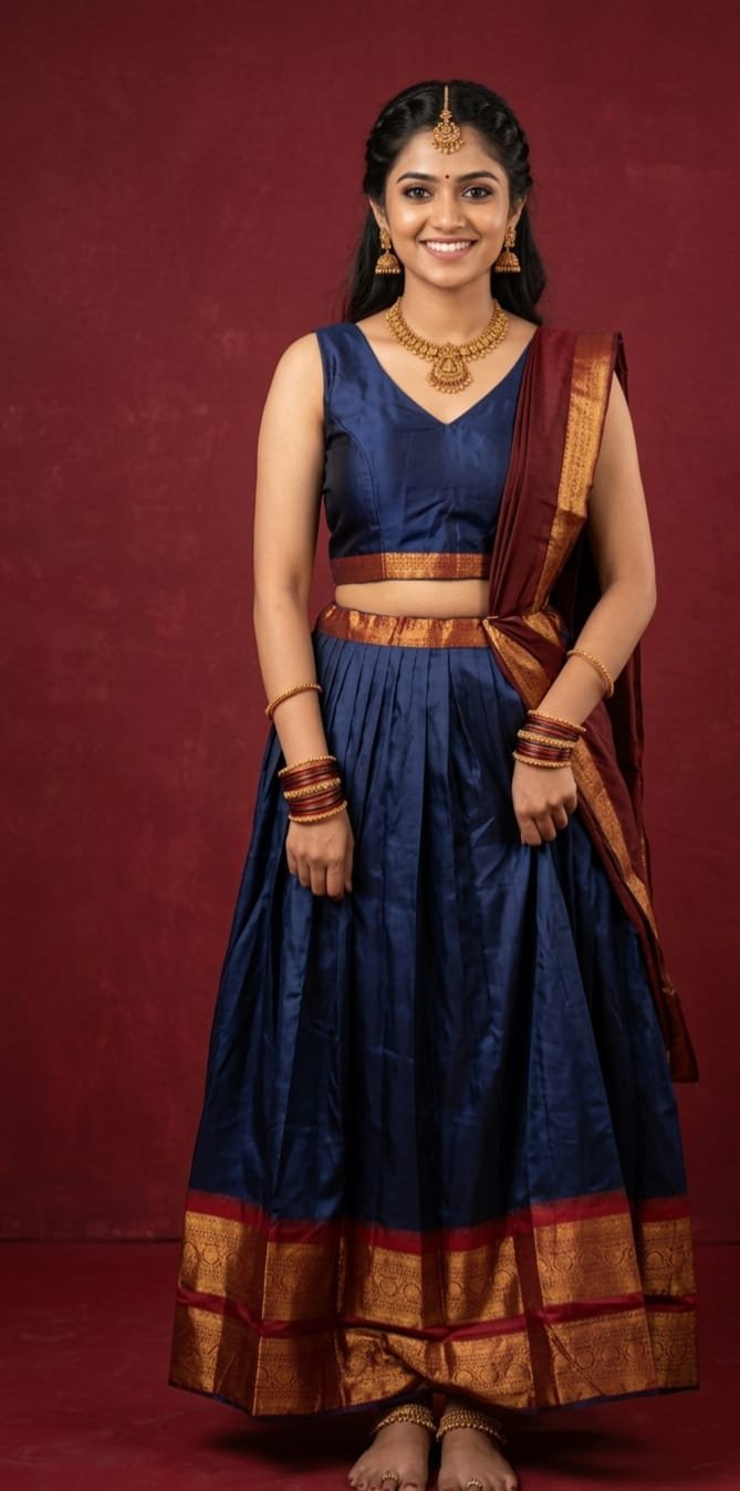 Rich Navy Silk Dhavani Full Set