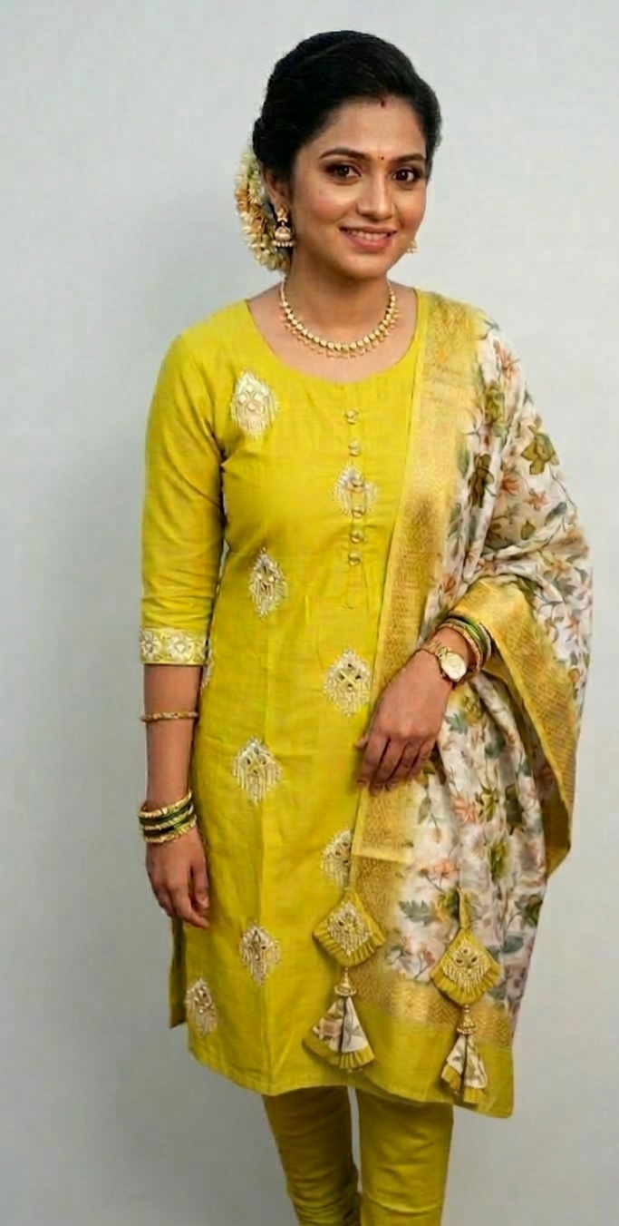 Teal and White Printed Salwar Set