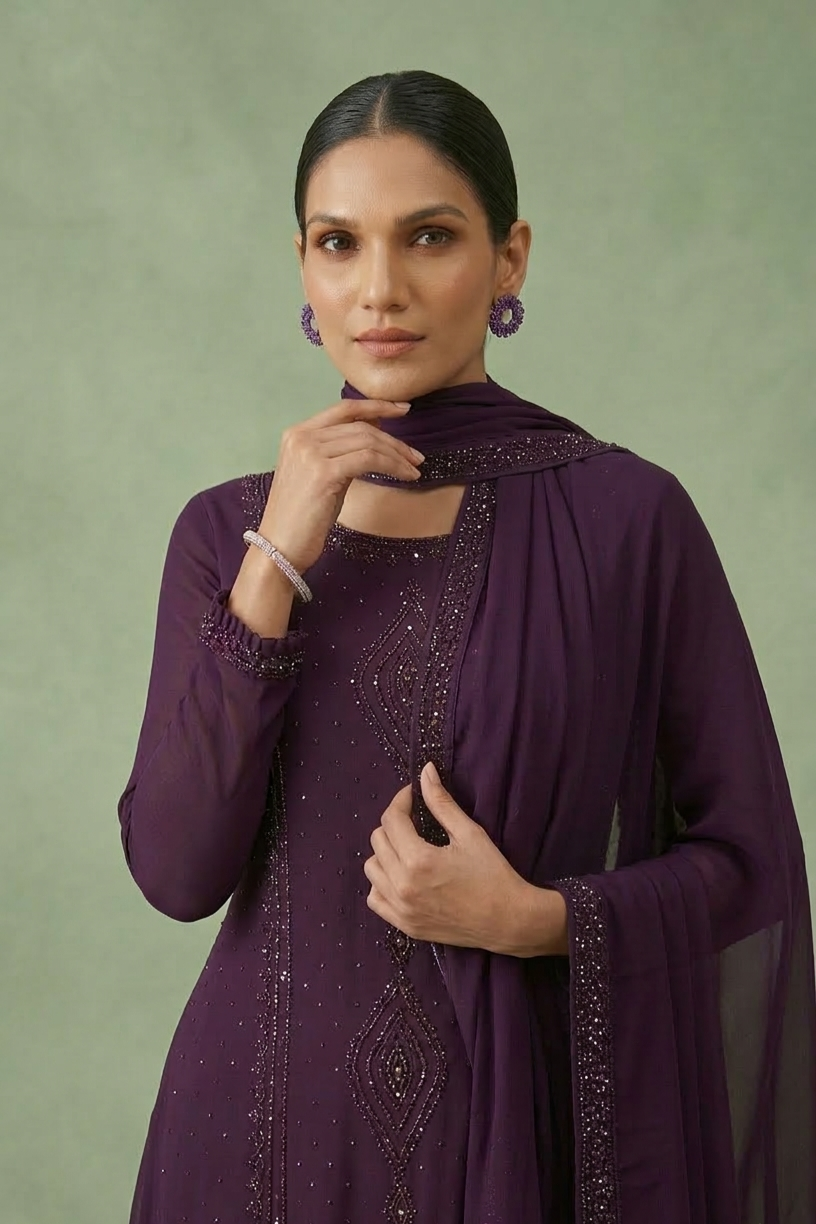 Deep Violet Embellished Gown