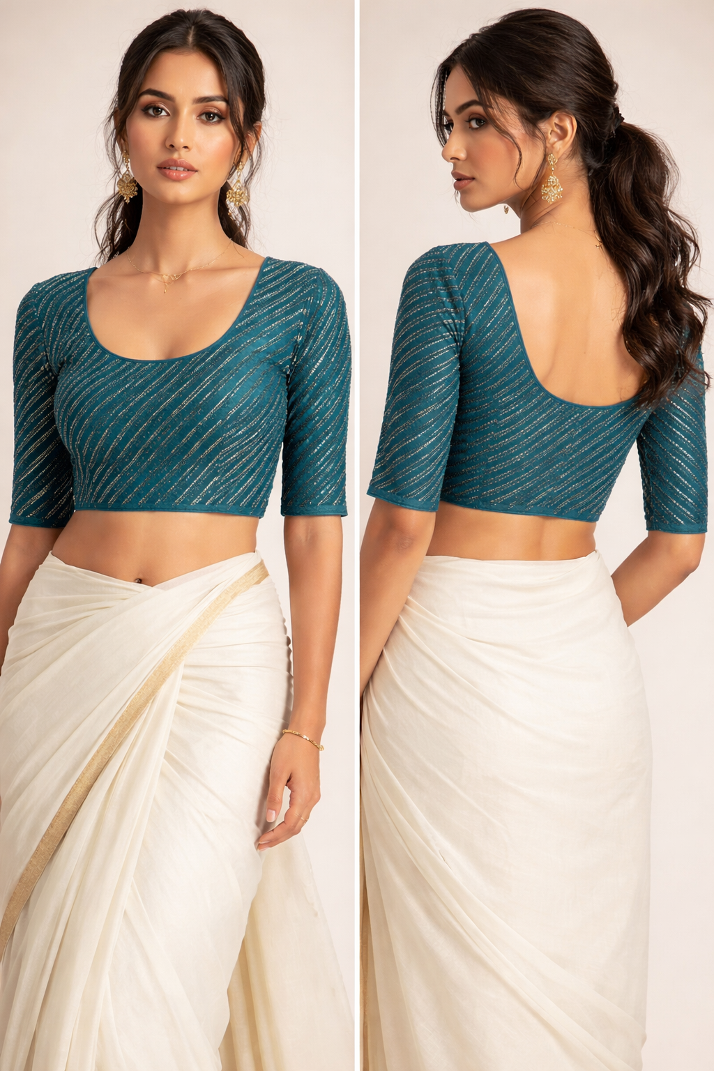 Teal Crinkle Stretchable Blouse