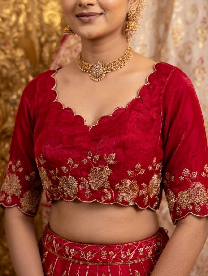 Red Silk Stitched Blouse