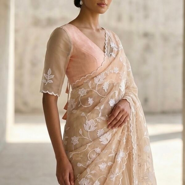 Peach Motif Tissue Saree
