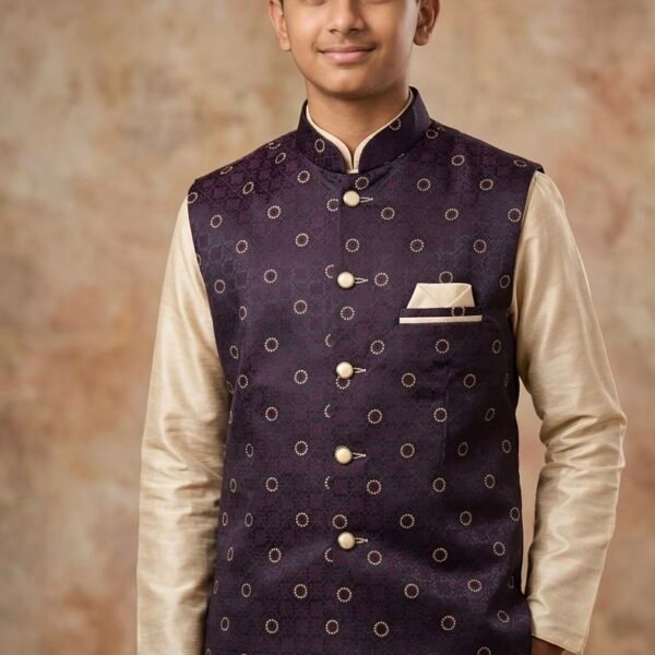 Deep Jewel-Tone Woven Motif Festive Kurta and Pajama Set