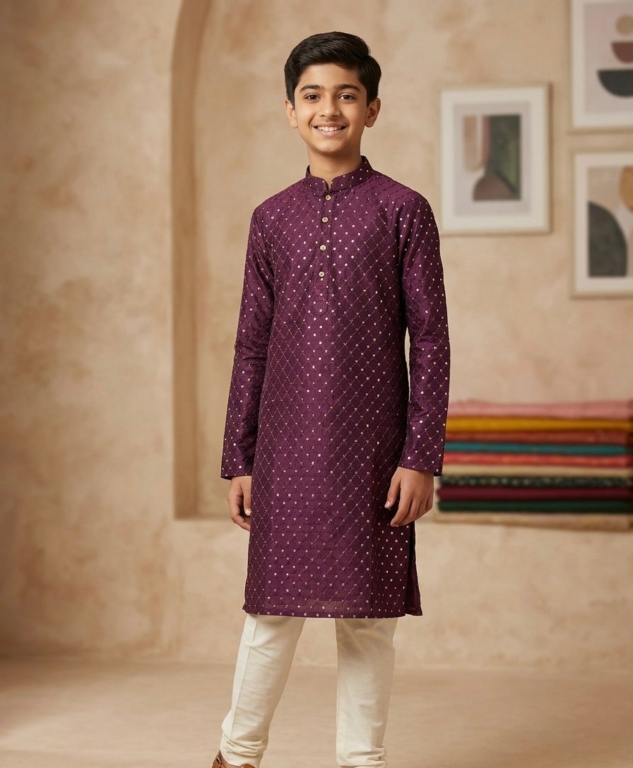 Shimmer Dot Embroidered Band Collar shirt