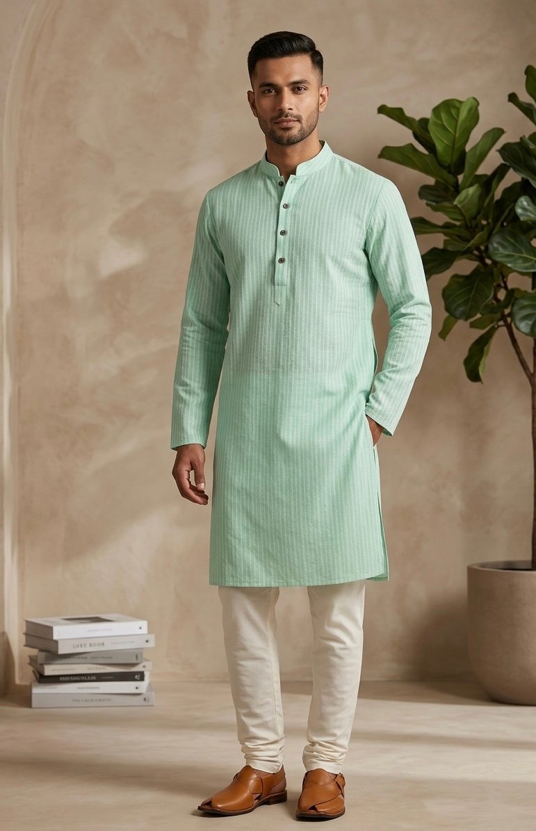 Mint Green Vertical Weave Kurta