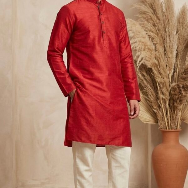 Crimson Raw Slik Finish Casual Kurta