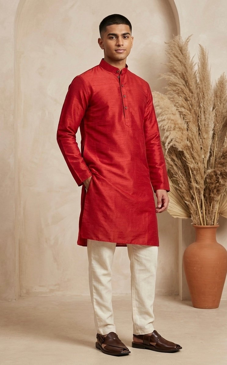 Crimson Raw Slik Finish Casual Kurta