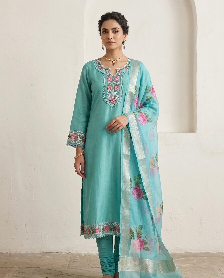 Teal Sequin Salwar Khameez
