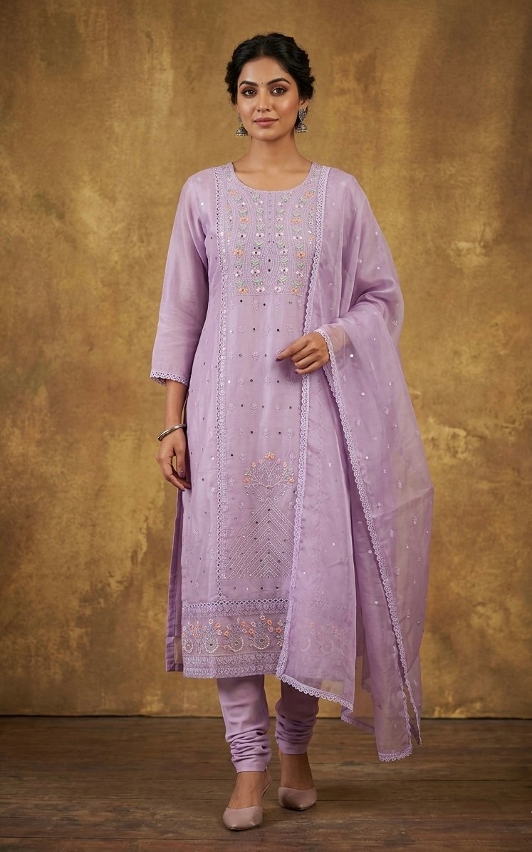 Lilac Viscose Georgette Salwar Khameez Set