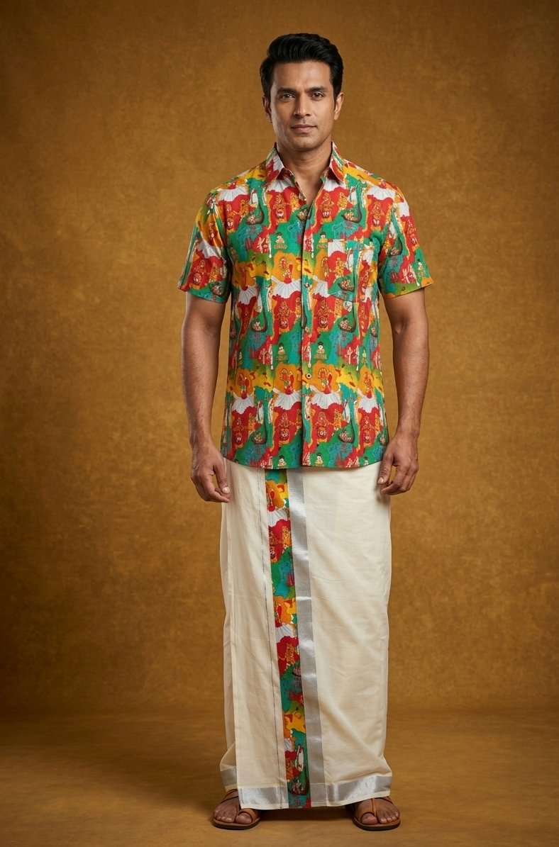 Kerala Kasavu and Mural Print Combo Set