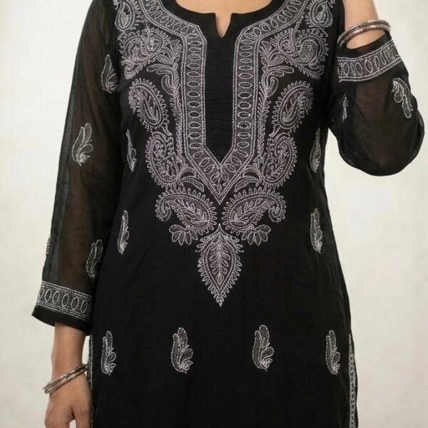 Black Chickankari Georgetta Kurti