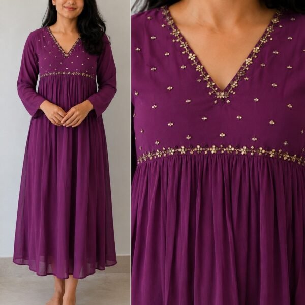 Wine Purple Embellished Kurtha - size M