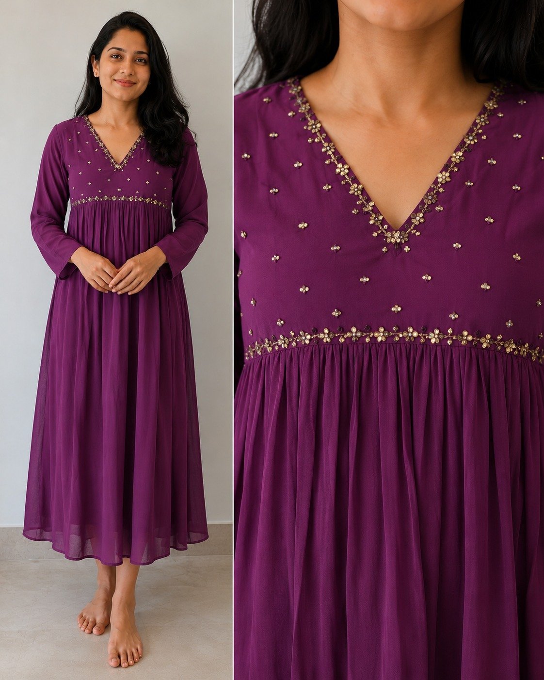 Wine Purple Embellished Kurtha - size M