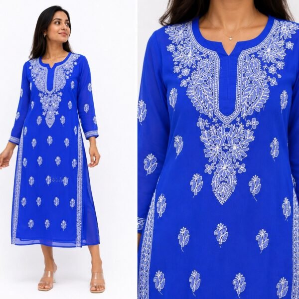 Royal Blue Chikankari Embroidered Kurtha - Size M