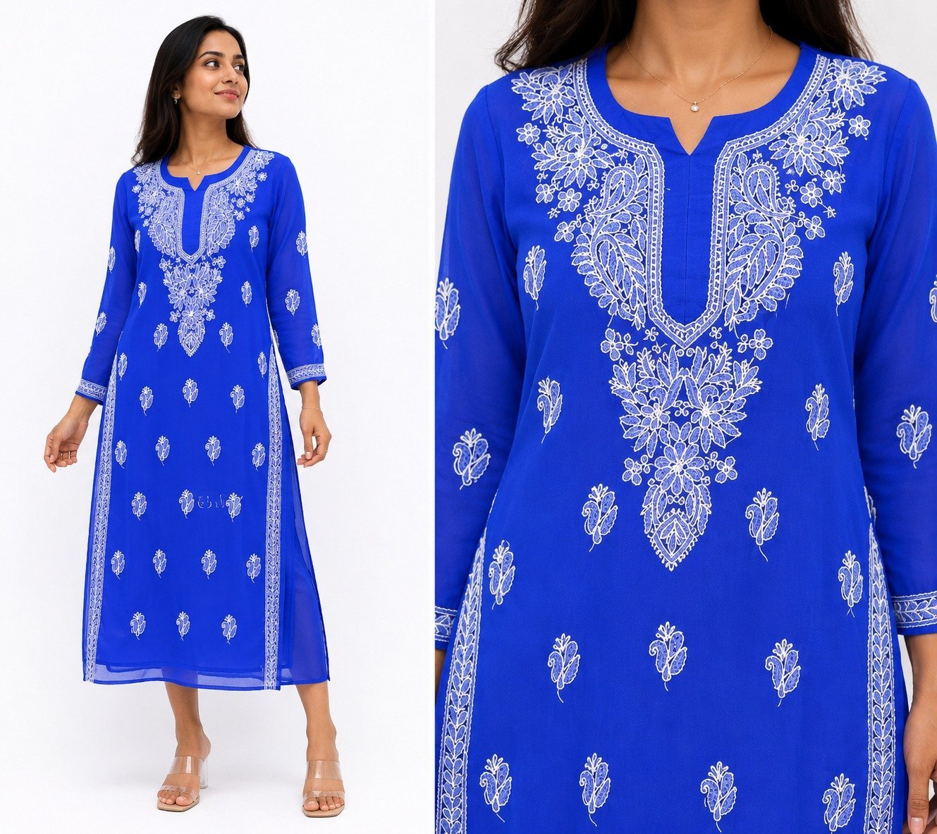 Royal Blue Chikankari Embroidered Kurtha - Size M