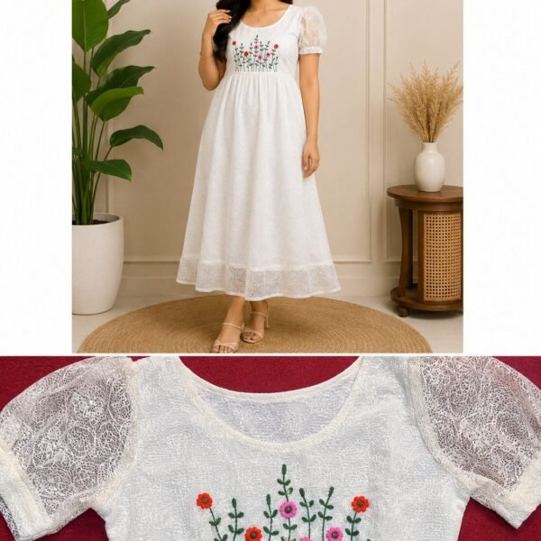 Off-White Embroidered A-Line Dress - Size M