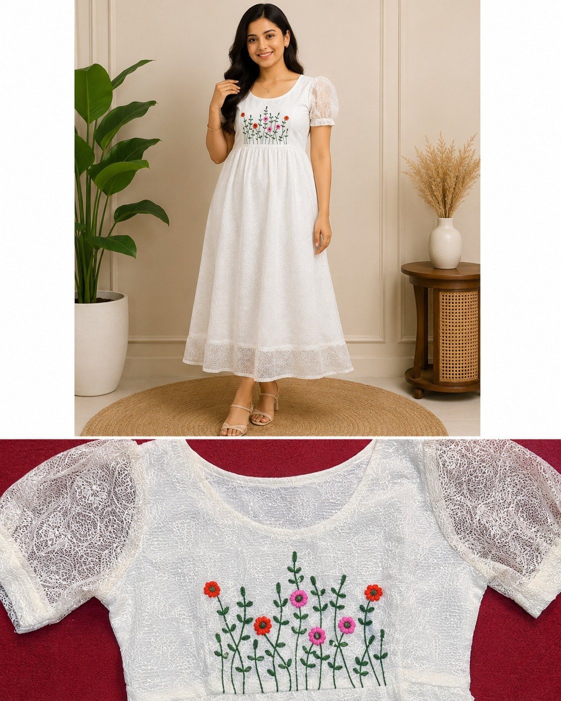 Off-White Embroidered A-Line Dress - Size M
