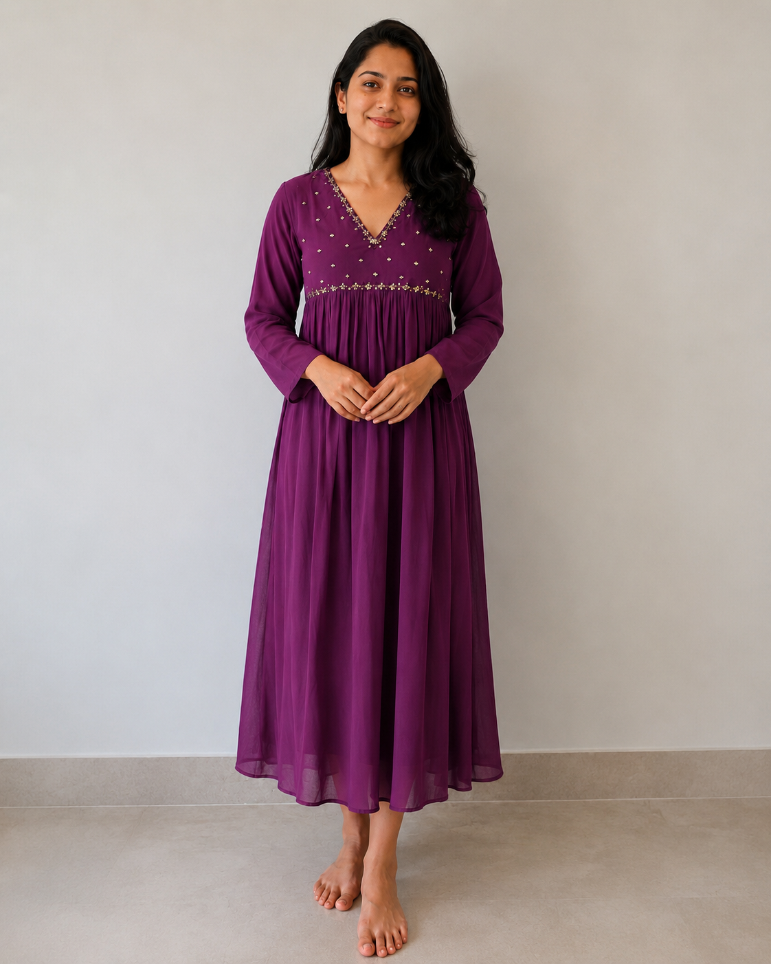 Wine Purple Embellished Kurtha - size M - Image 2