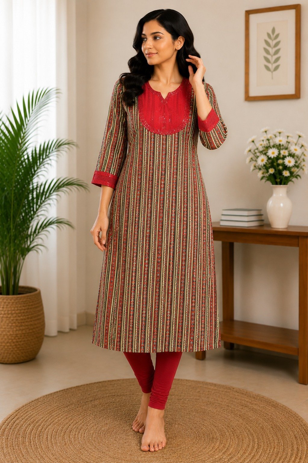 Multicolor Striped Cotton Kurta - Image 2