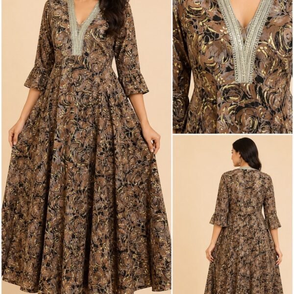 Mocha Floral Flared Dress