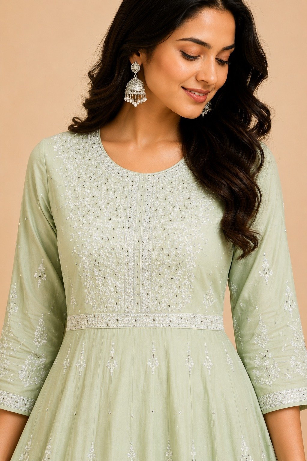 Sage Green Embroidered Anarkali Gown