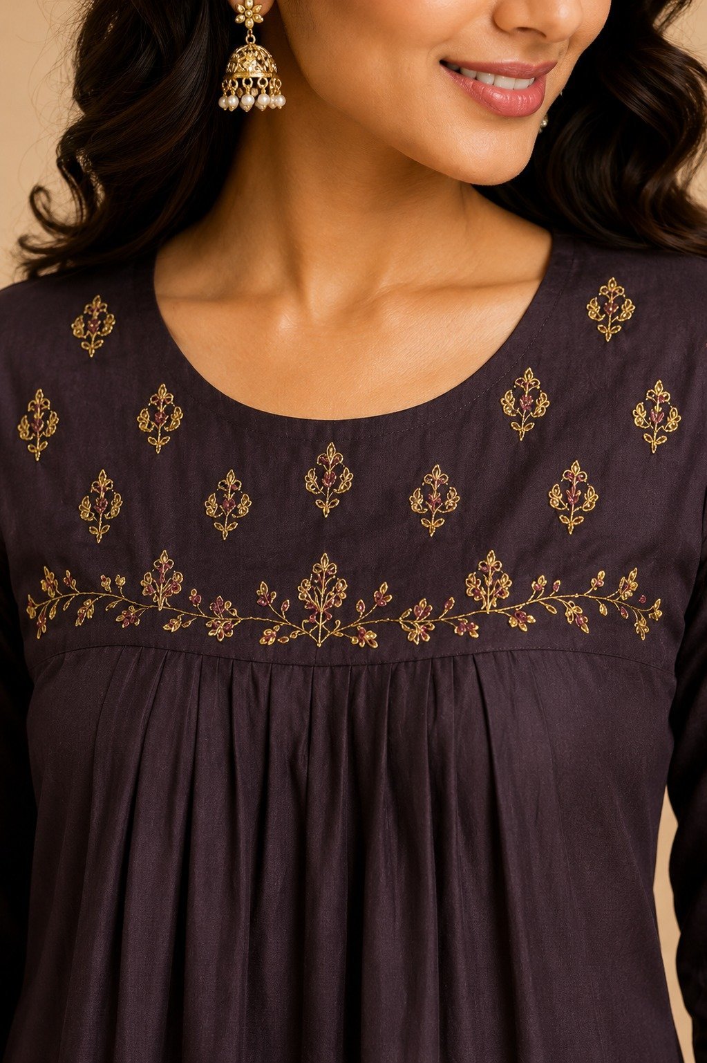 Charcoal Brown Embroidered Kurta - Image 2