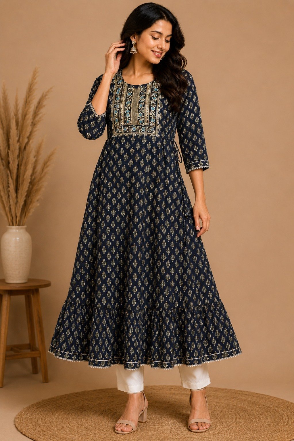 Navy Blue Printed Anarkali Kurta