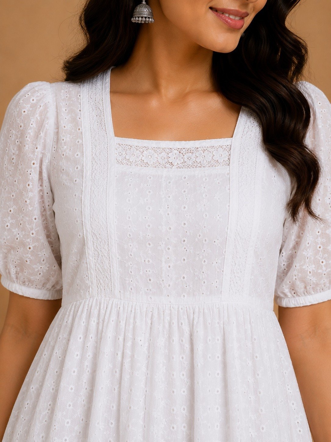 White Schiffli Embroidered Anarkali Kurta,