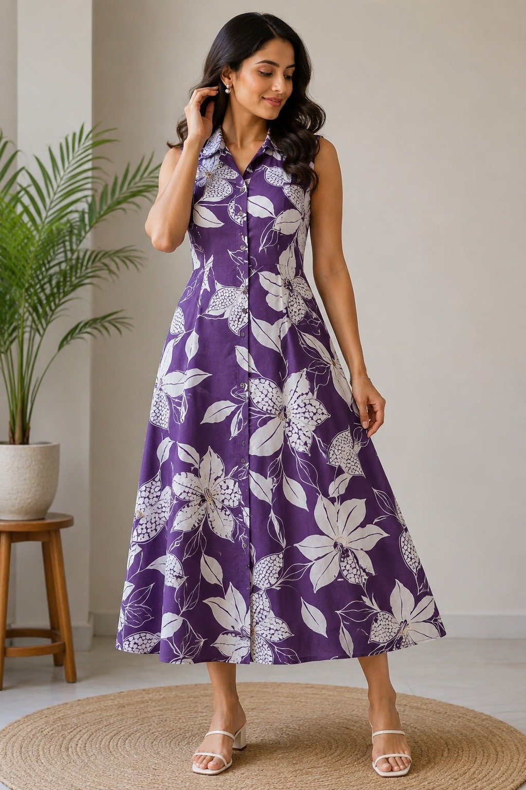 Purple Botanical Printed Dress - Image 2
