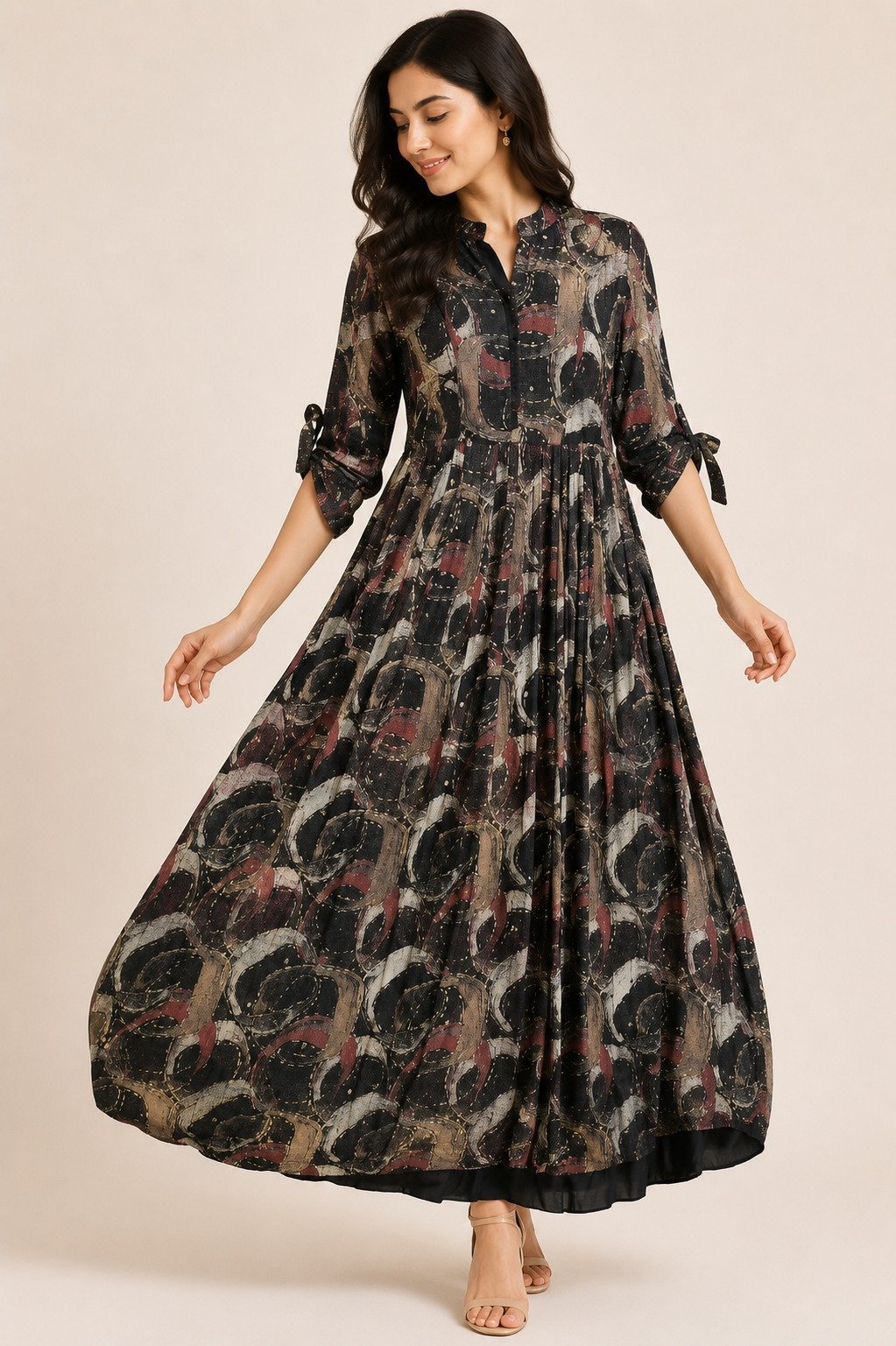 Black Abstract Printed Maxi Dress
