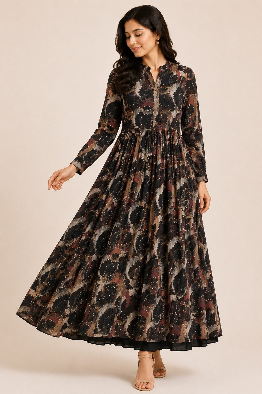Black Abstract Printed Maxi Dress - Image 2