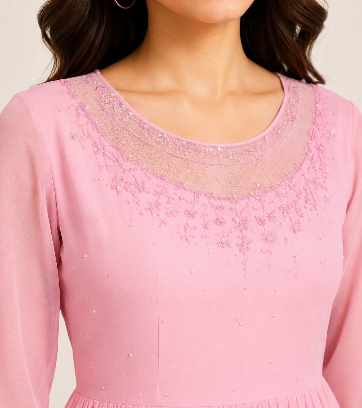 Blush Pink Chiffon Embellished Midi Dress - Image 2