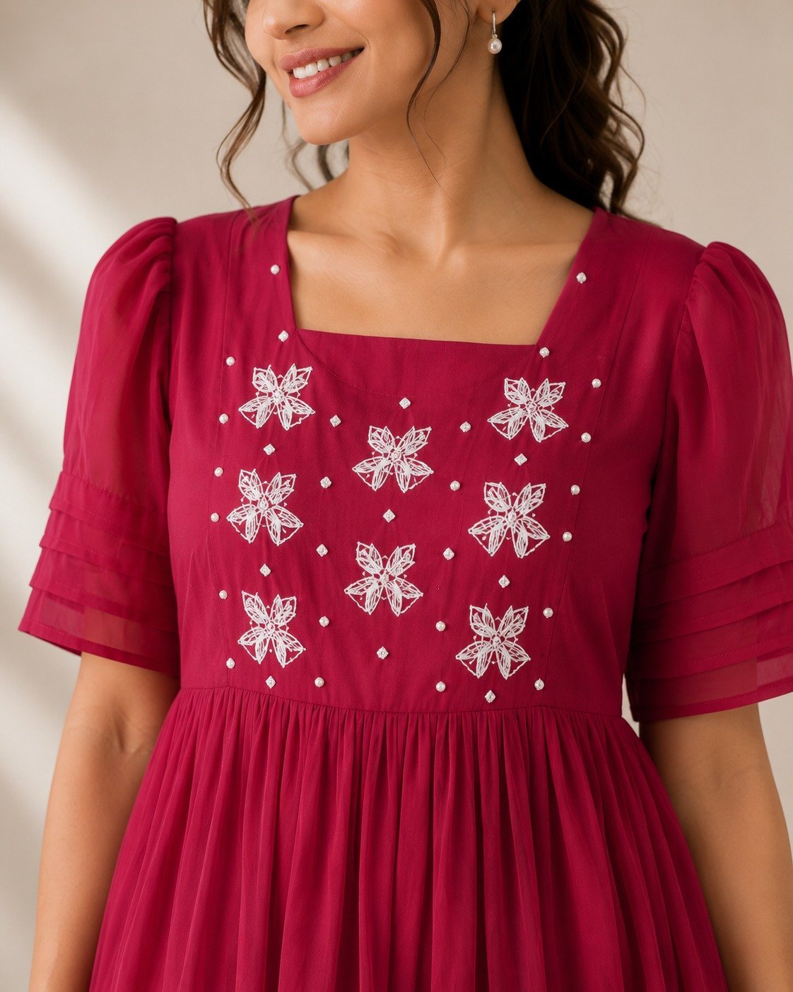 Crimson Petal Embroidered Dress
