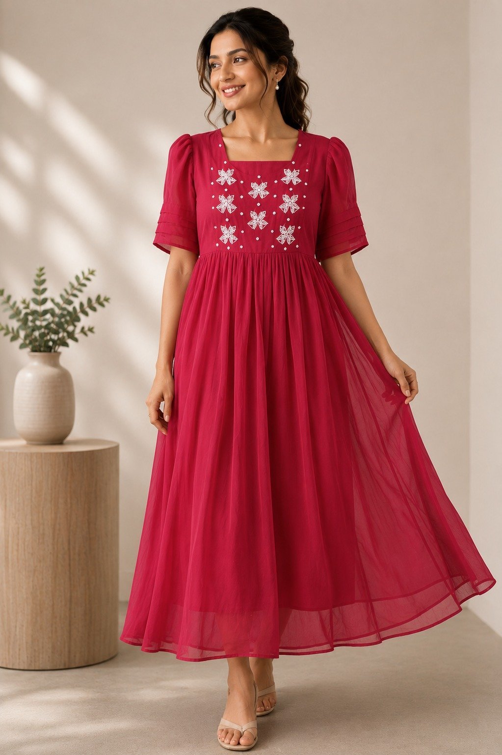 Crimson Petal Embroidered Dress - Image 2