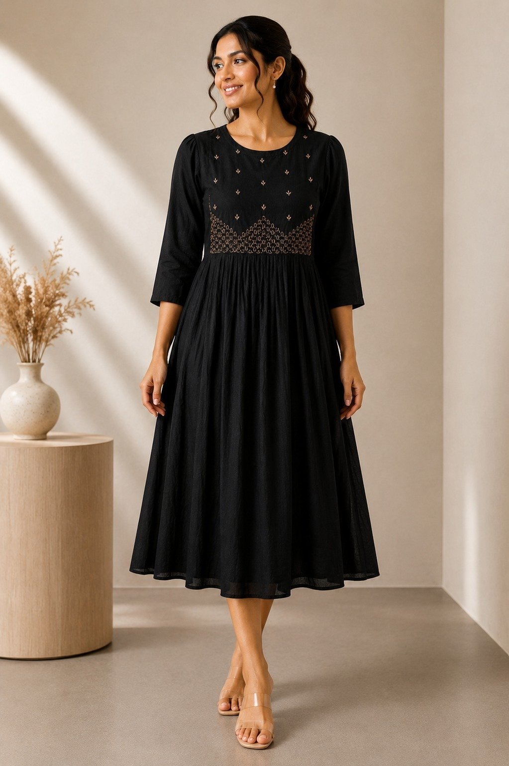 Midnight Motif Midi Dress
