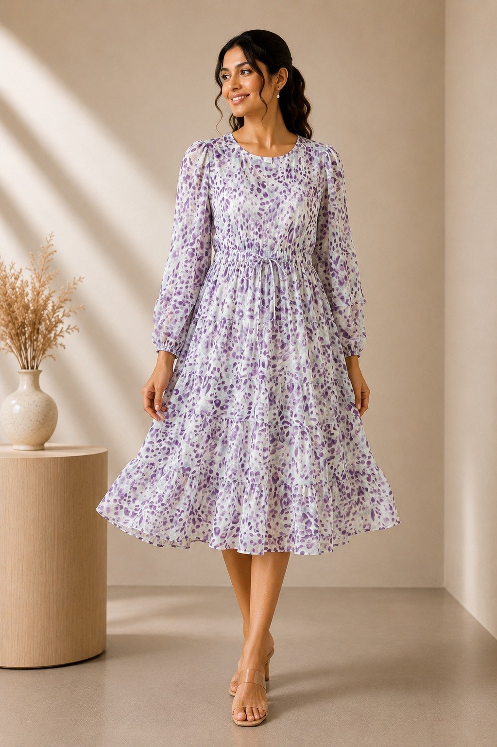 Lilac Petal Tiered Midi Dress