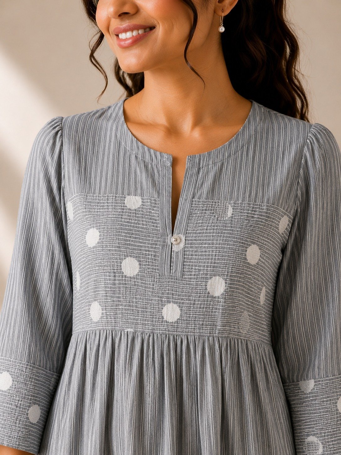 Pinstripe Polka Cotton Midi Dress - Image 2