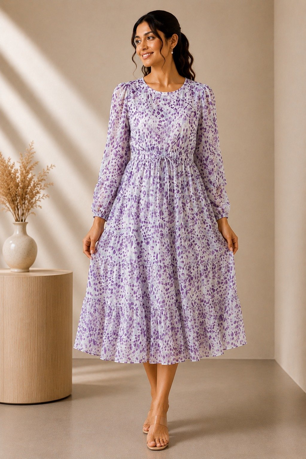 Lilac Petal Tiered Midi Dress - Image 2