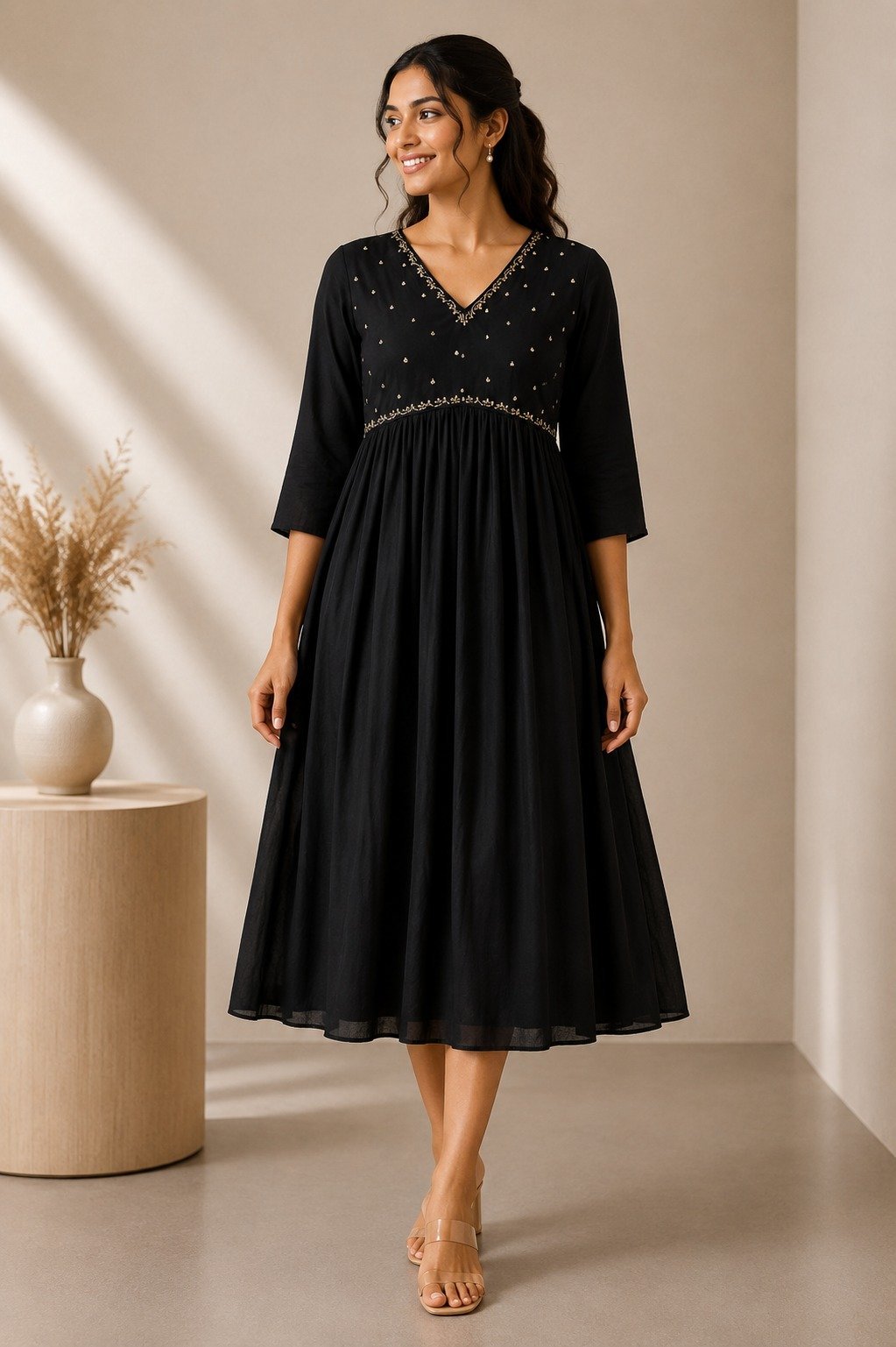 Onyx Grace Embroidered Midi Dress - Image 2