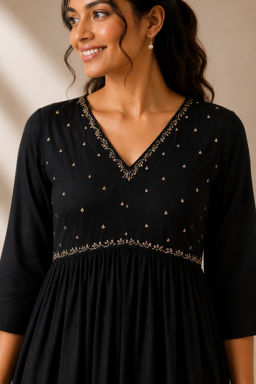 Onyx Grace Embroidered Midi Dress