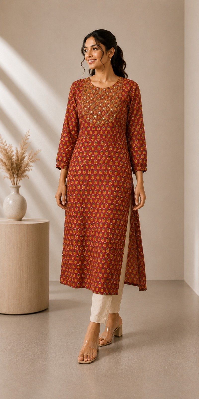 Rustic Charm Block-Print Kurta