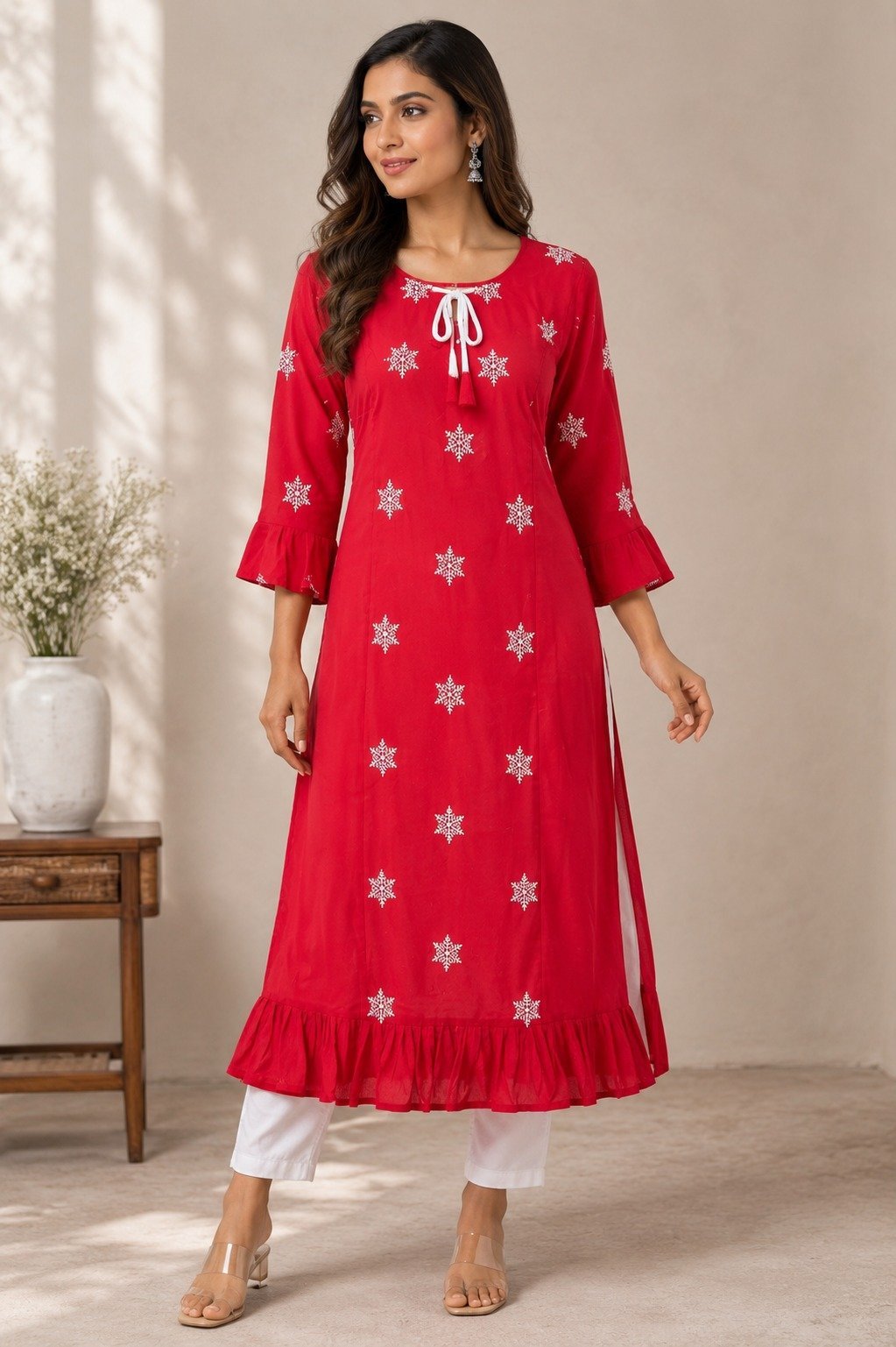Scarlet Snowflake Embroidered Kurta