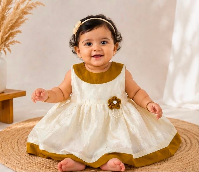Elegant Off-White Baby Frock