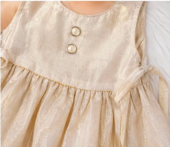 Charming Golden-Beige Baby Frock - Image 2