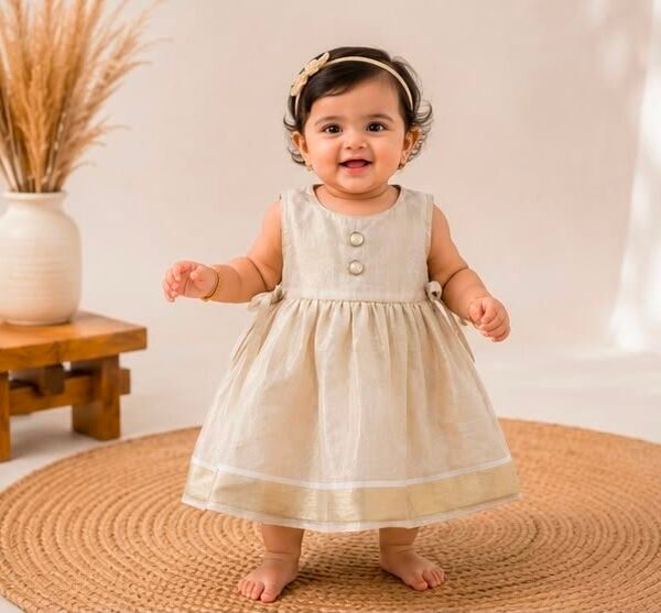 Charming Golden-Beige Baby Frock