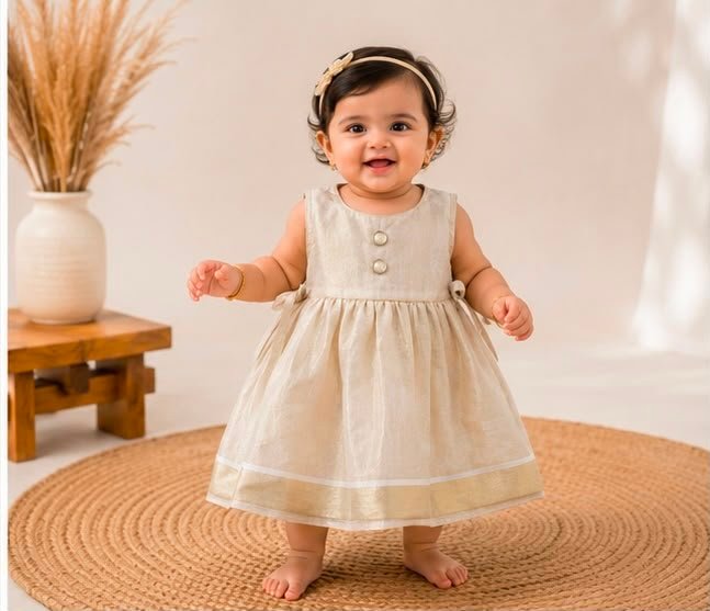 Charming Golden-Beige Baby Frock